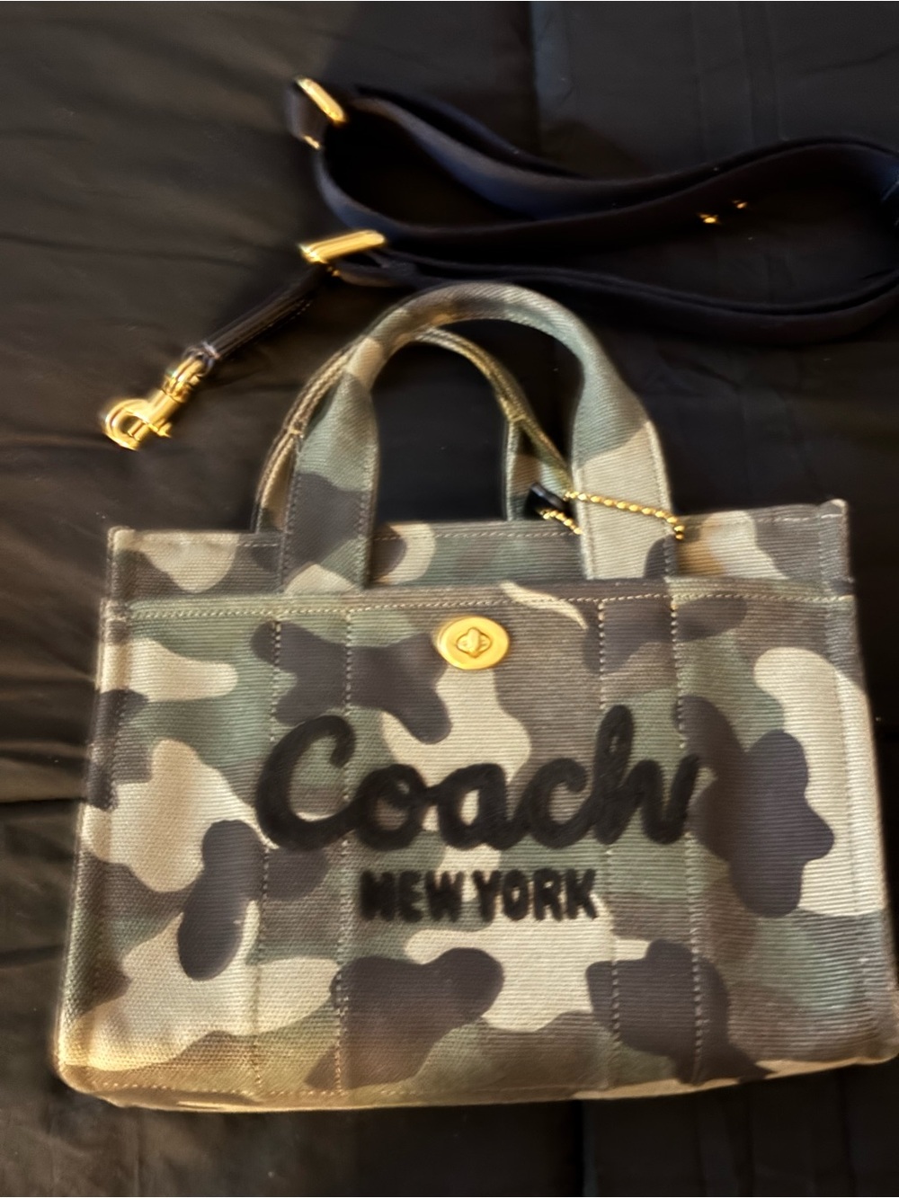 Coach Camouflage Canvas Mini Tote - Green, Black, Tan - Picture 14 of 16